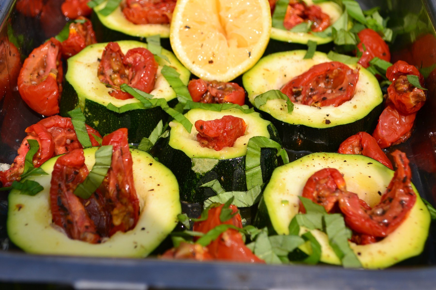 Baked Courgette With Goats Cheese And Sun Blushed Tomatoes The baked-courgette-with-goats-cheese-and-sun-blushed-tomatoes-the